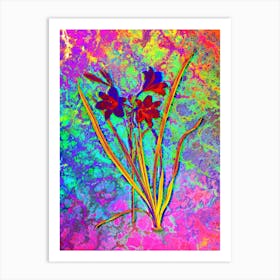 Daylily Botanical in Acid Neon Pink Green and Blue n.0082 Art Print