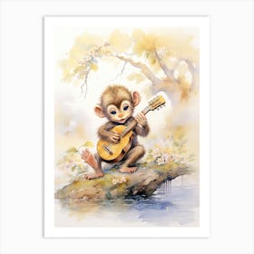 Monkey Painting Playing An Instrument Watercolour 3 Art Print
