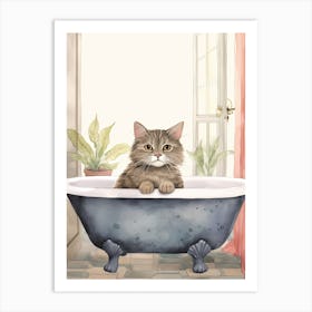 Chartreux Cat In Bathtub Botanical Bathroom 5 Art Print