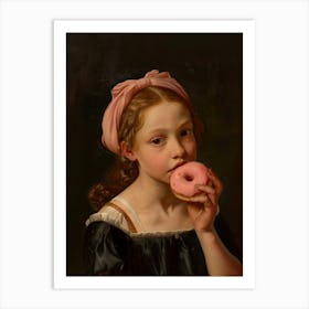 Girl Eating A Donut, altered ancient oil pop painting Art Print