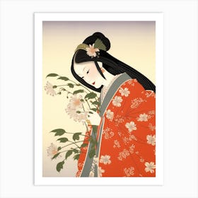 Yukiyanagi Snowdrop Vintage Japanese Botanical And Geisha Art Print