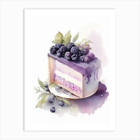 Blackberry Cake Dessert Gouache 1 Flower Art Print