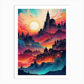 Cityscape At Sunset 1 Art Print