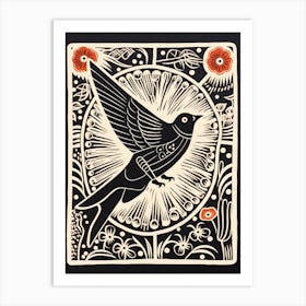 B&W Bird Linocut Swallow 3 Art Print