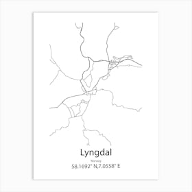 Lyngdal,Norway Minimalist Map Art Print