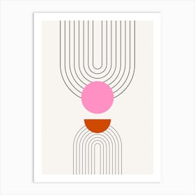 Mid Century Modern | 02 - Sun And Rainbow Pink Cream White Art Print