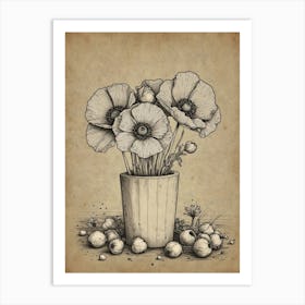 Poppies In A Pot Art Print