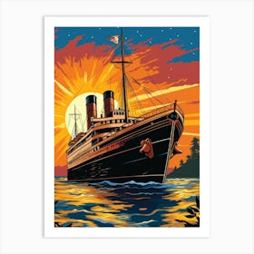 Titanic Ship At Sunset Sea Pop Art 1 Art Print