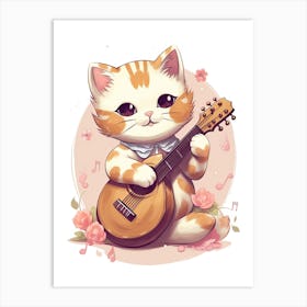 Kawaii Cat Drawings Playing Music 3 Art Print