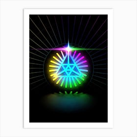 Neon Geometric Glyph in Candy Blue and Pink with Rainbow Sparkle on Black n.0221 Art Print