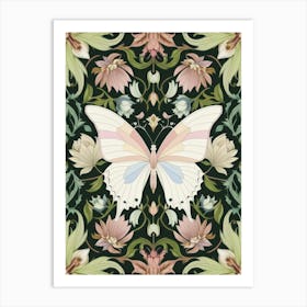 Floral Wallpaper With Butterfly Style William Morris Art Print