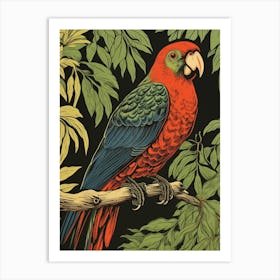Vintage Bird Linocut Parrot 2 Art Print