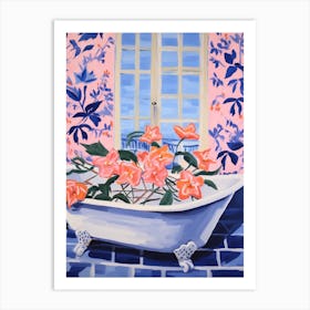 A Bathtube Full Hibiscus In A Bathroom 3 Art Print