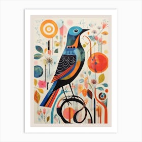 Colourful Scandi Bird Hermit Thrush 3 Art Print