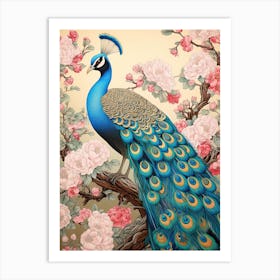 Peacock Animal Drawing In The Style Of Ukiyo E 8 Art Print