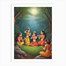 Absolute Reality V16 Krishna Playing Flute With Girls Dancing 3 Art Print