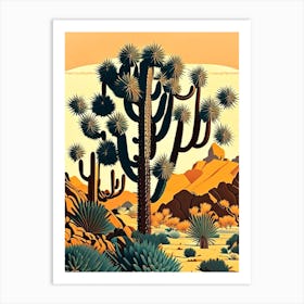 Joshua Tree Pattern Retro Illustration (8) Art Print