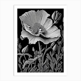 California Poppy Wildflower Linocut Art Print