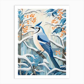 Winter Bird Painting Blue Jay 3 Art Print