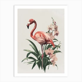 Jamess Flamingo And Orchids Minimalist Illustration 3 Art Print