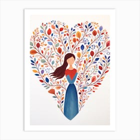 Person With Long Brain Hair In A Nature Themed Heart Pattern Art Print