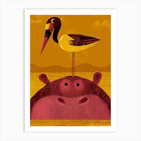 Hippo With Pesky Stork Art Print