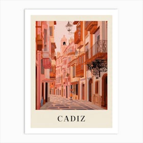 Cadiz Spain 2 Vintage Pink Travel Illustration Poster Art Print
