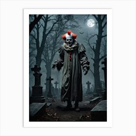 Freaky Clown In Cemetery Clown of the Dead: A Midnight Stroll Art Print