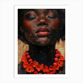 African Woman With Red Necklace Art Print