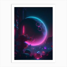 New Moon Neon Nights Space Art Print