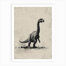 Edmontosaurus Dinosaur Black Ink & Sepia Illustration 1 Art Print