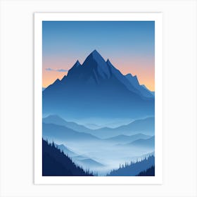 Misty Mountains Vertical Composition In Blue Tone 74 Art Print