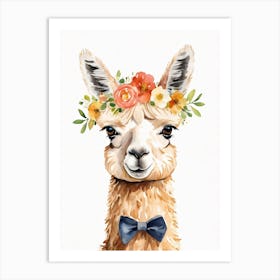 Baby Alpaca Wall Art Print With Floral Crown And Bowties Bedroom Decor (26) Art Print