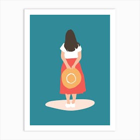 Woman Holding A Hat Art Print