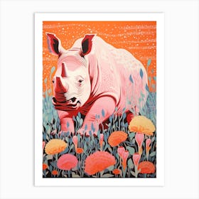 Rhino Orange In The Flowers Art Print