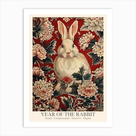 Chinese Lunar Year Of The Rabbit White 1 William Morris Style Art Print