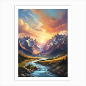 Sunset Mountain Landscape Art Print