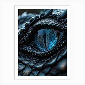 Close Up Of A Black Dragons Eye Bathed In A Subtle Grey And Blue Light Focusing On The Intense Te Art Print