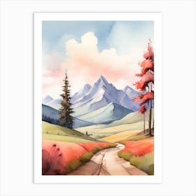 Tranquil Mountains In Minimalist Watercolor Vertical Composition 56 Art Print