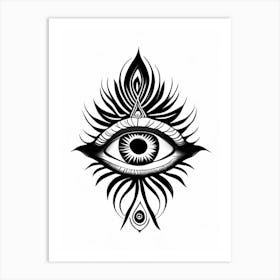 Chakra, Symbol, Third Eye Simple Black & White Illustration 6 Art Print
