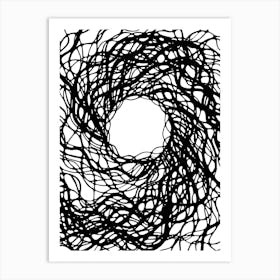 Abstract whirlpool of black lines / Hand Drawn / Black&White Art Print