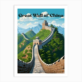 Great Wall of China Ancient Landmark Travel Illustration Art Print