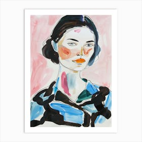 Portrait of a Woman with Short Hair. Watercolor Art Print