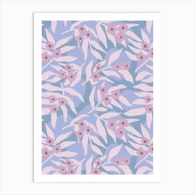 Little Purple Blossoms on Flowing Abstract Leaves and Stones Art Print