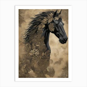 Abstract Art Of Black Horse Unique $ Antique Style Art Print