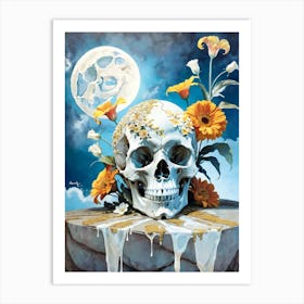 Surrealist Floral Skull Painting (8) Art Print