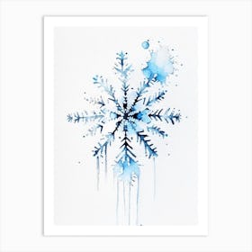 Ice, Snowflakes, Minimalist Watercolour 3 Art Print