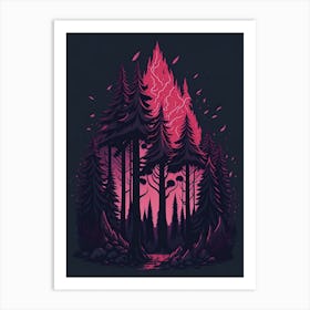 A Fantasy Forest At Night In Red Theme 34 Art Print