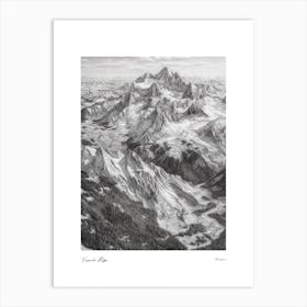 French Alps France Pencil Sketch 4 Watercolour Travel Poster Art Print