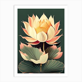 Lotus Flower Petals Retro Illustration 1 Art Print